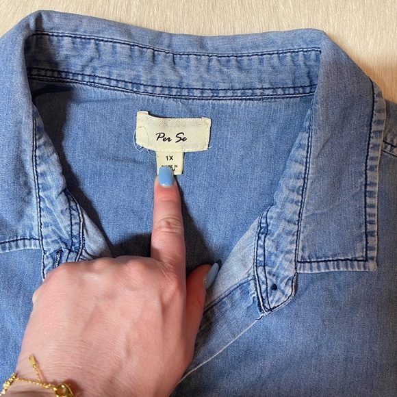 Per Se women's blue denim button-down shirt - Picture 4 of 8